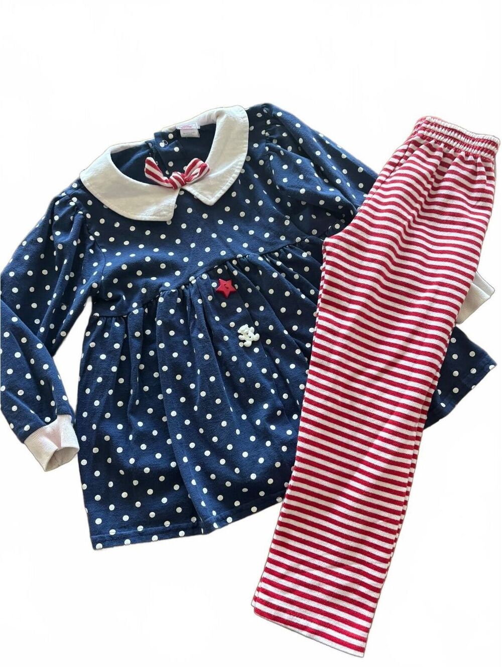 Vintage Buster Brown Y2K Girls Polka Dot Top and Striped Leggings Set Size 6